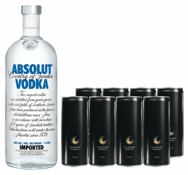 Absolut Vodka 1 Liter & Schwarze Dose (8 Stk.) 3 Absolut Vodka 1 Liter & Schwarze Dose (8 Stk.)