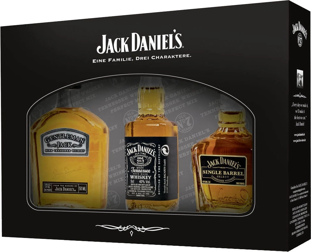 Jack Daniels Whiskey 3er Miniaturen Set 0,15 Liter 3 Jack Daniels Whiskey 3er Miniaturen Set 0,15 Liter